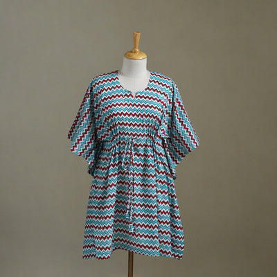 Blue Sanganeri Block Print Cotton Kaftan (Medium) 