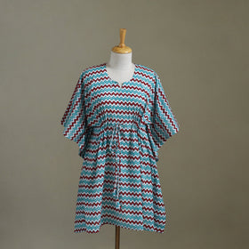 Blue Sanganeri Block Print Cotton Kaftan (Medium) 