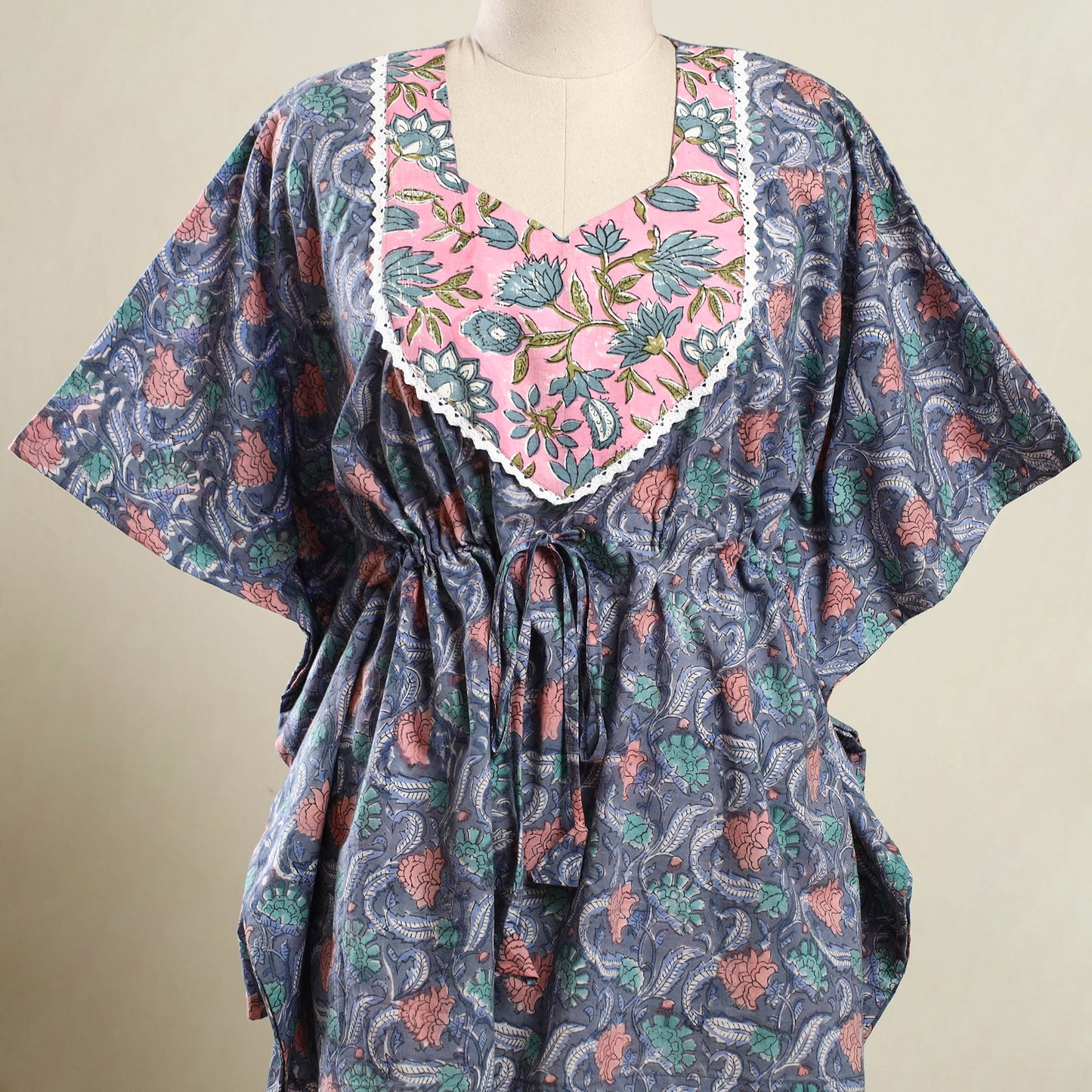  Blue Sanganeri Block Print Cotton Kaftan