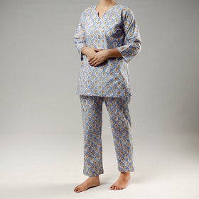 Blue - sanganeri cotton night suit - handcrafted