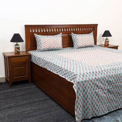 Buy Sanganeri Print Cotton Patchwork Bedsheet Set