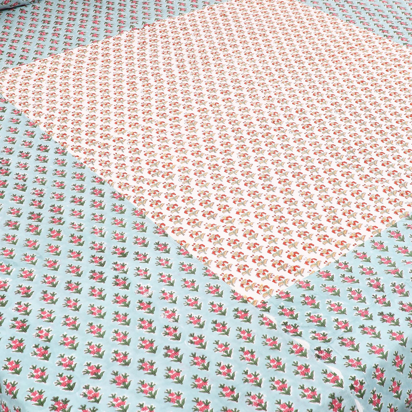 Buy Sanganeri Print Cotton Patchwork Bedsheet Set