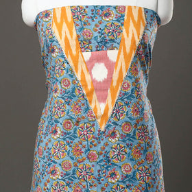 Blue - sanganeri cotton patchwork unstitched kurta material