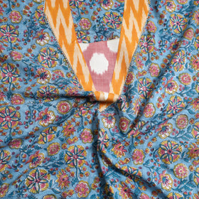 Blue - sanganeri cotton patchwork unstitched kurta material