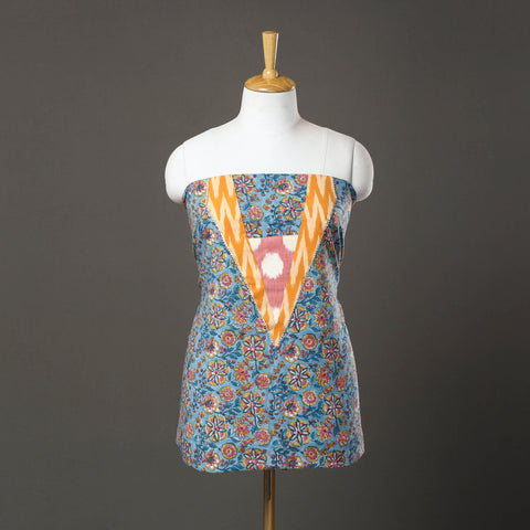 Blue - sanganeri cotton patchwork unstitched kurta material