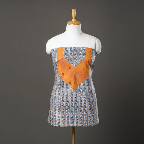 Blue - sanganeri cotton patchwork unstitched kurta material