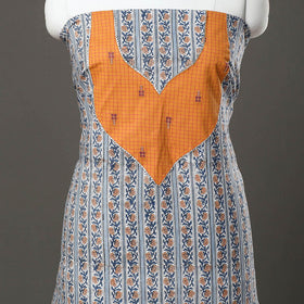 Blue - sanganeri cotton patchwork unstitched kurta material