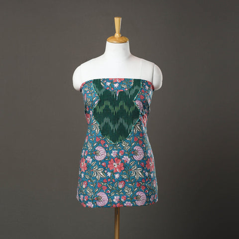 Blue - sanganeri cotton patchwork unstitched kurta material