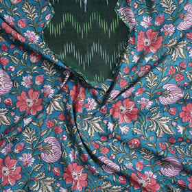 Blue - sanganeri cotton patchwork unstitched kurta material