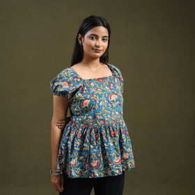 Buy Blue Sanganeri Block Print Top