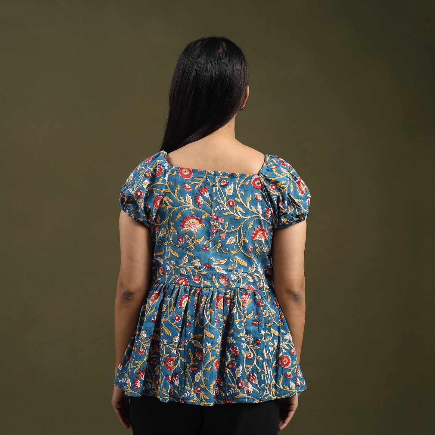 Buy Blue Sanganeri Block Print Top