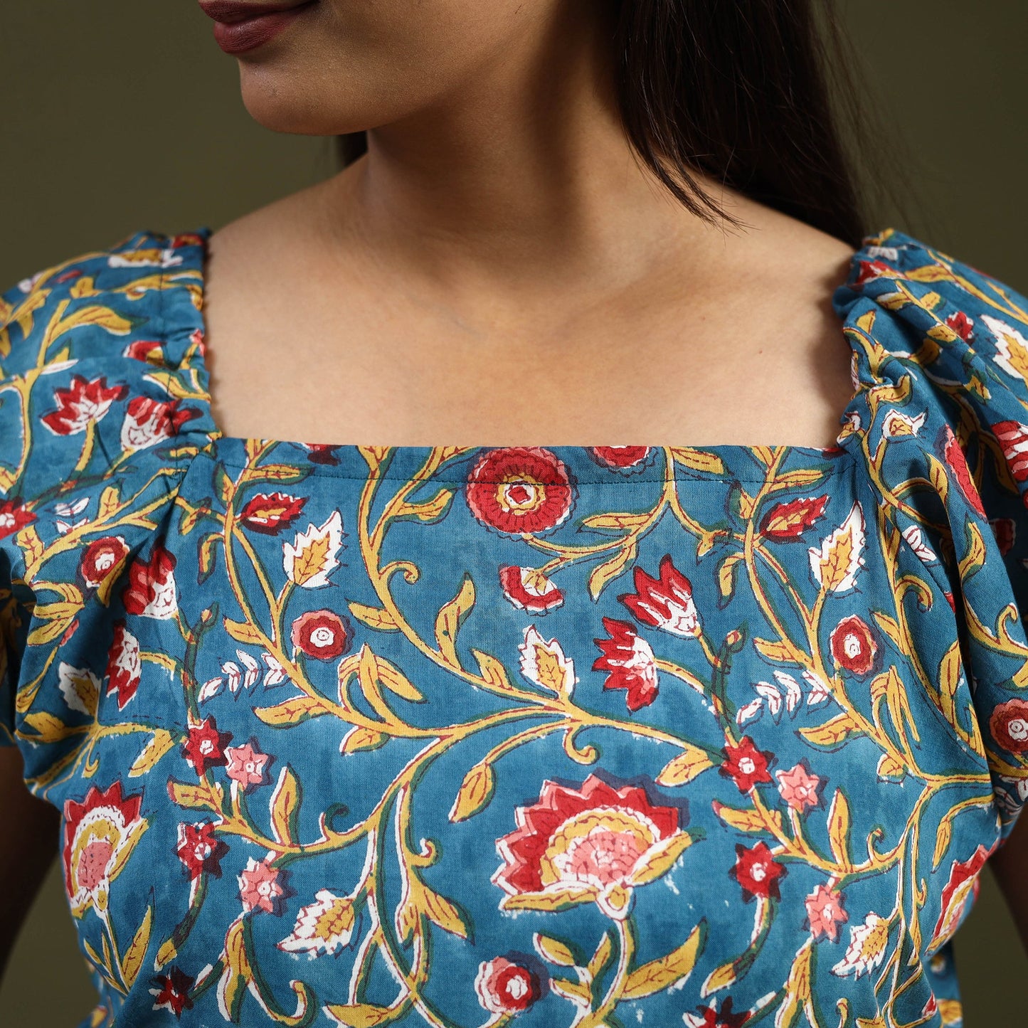 Buy Blue Sanganeri Block Print Top