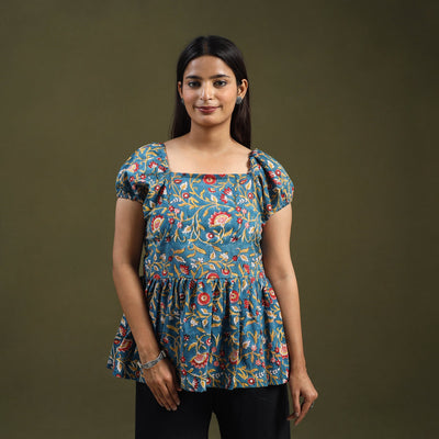 Buy Blue Sanganeri Block Print Top