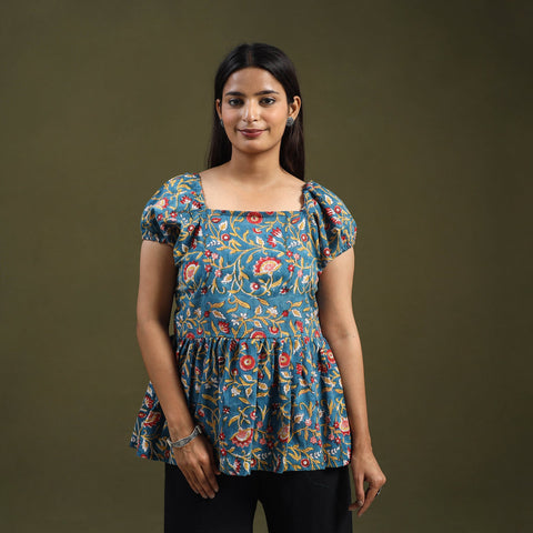 Buy Blue Sanganeri Block Print Top