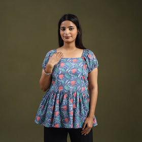  Blue Sanganeri Block Print Cotton Top