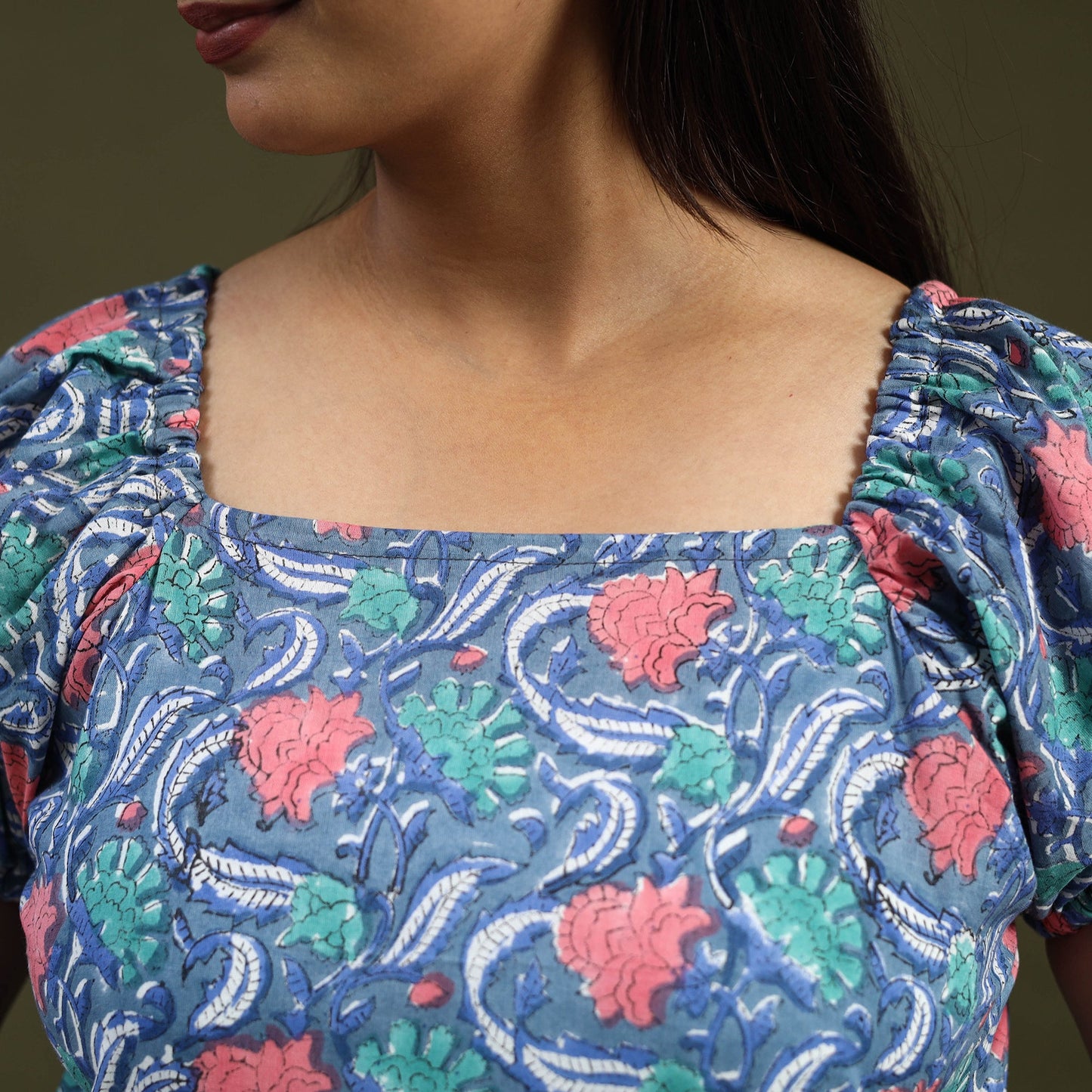  Blue Sanganeri Block Print Cotton Top