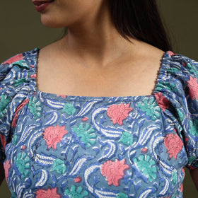  Blue Sanganeri Block Print Cotton Top