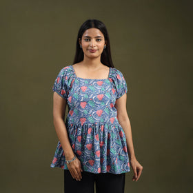  Blue Sanganeri Block Print Cotton Top