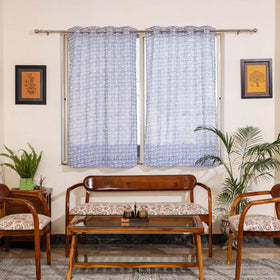 Blue - sanganeri cotton window curtain (5 x 3.3 feet)