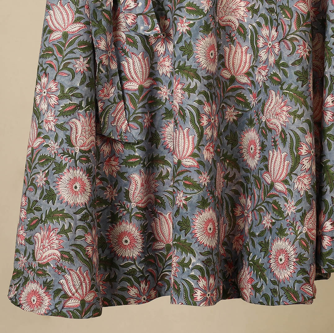 Blue - sanganeri cotton wrap around skirt 25 - handcrafted