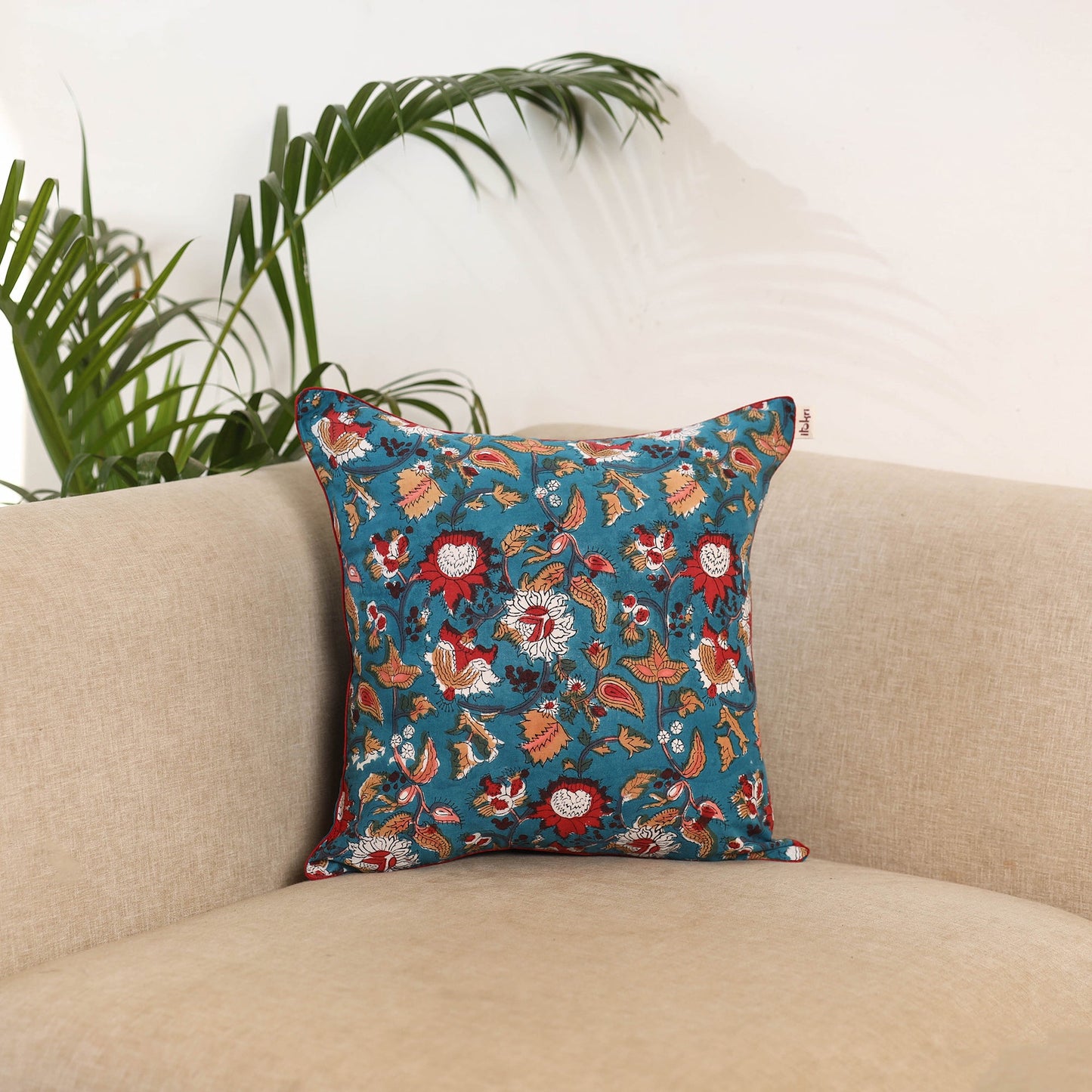 Blue - sanganeri cushion cover 08 - handcrafted