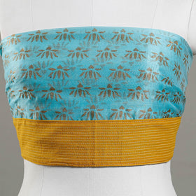 Blue - Sanganeri Gold Block Printed Chanderi Silk Blouse Piece