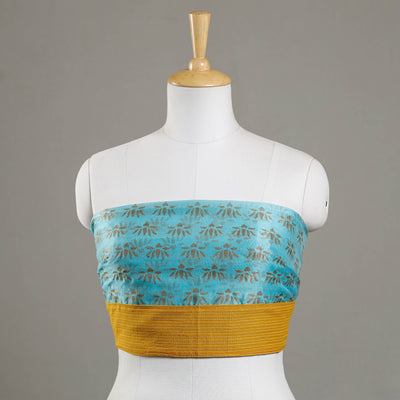 Blue - Sanganeri Gold Block Printed Chanderi Silk Blouse Piece