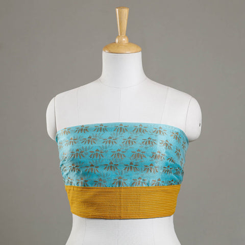 Blue - Sanganeri Gold Block Printed Chanderi Silk Blouse Piece