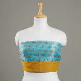 Blue - Sanganeri Gold Block Printed Chanderi Silk Blouse Piece