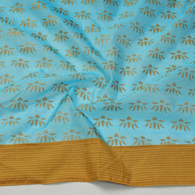 Blue - Sanganeri Gold Block Printed Chanderi Silk Blouse Piece