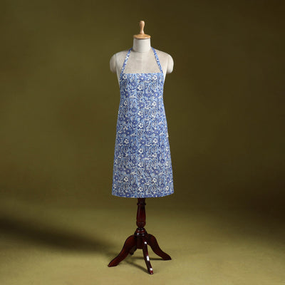Blue - sanganeri hand block print apron with pocket 04