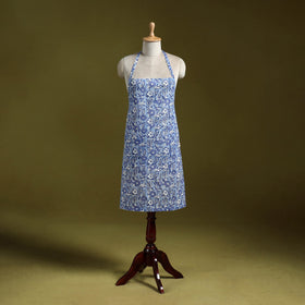 Blue - sanganeri hand block print apron with pocket 04