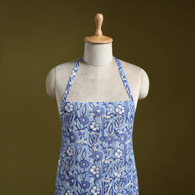 Blue - sanganeri hand block print apron with pocket 04