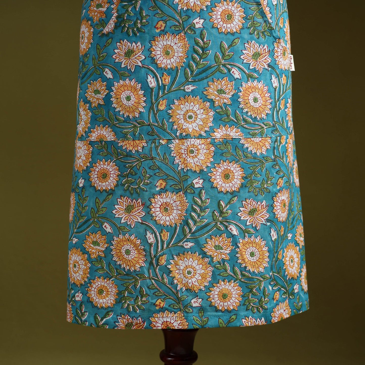 Blue - sanganeri hand block print apron with pocket 06