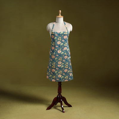 Blue - sanganeri hand block print apron with pocket 12