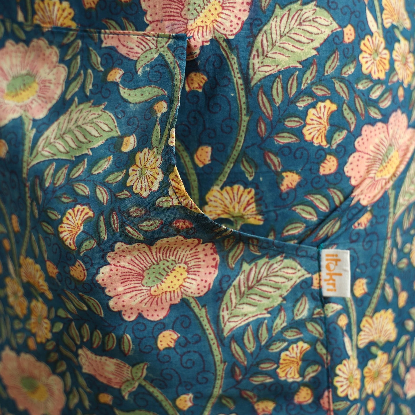 Blue - sanganeri hand block print apron with pocket 12