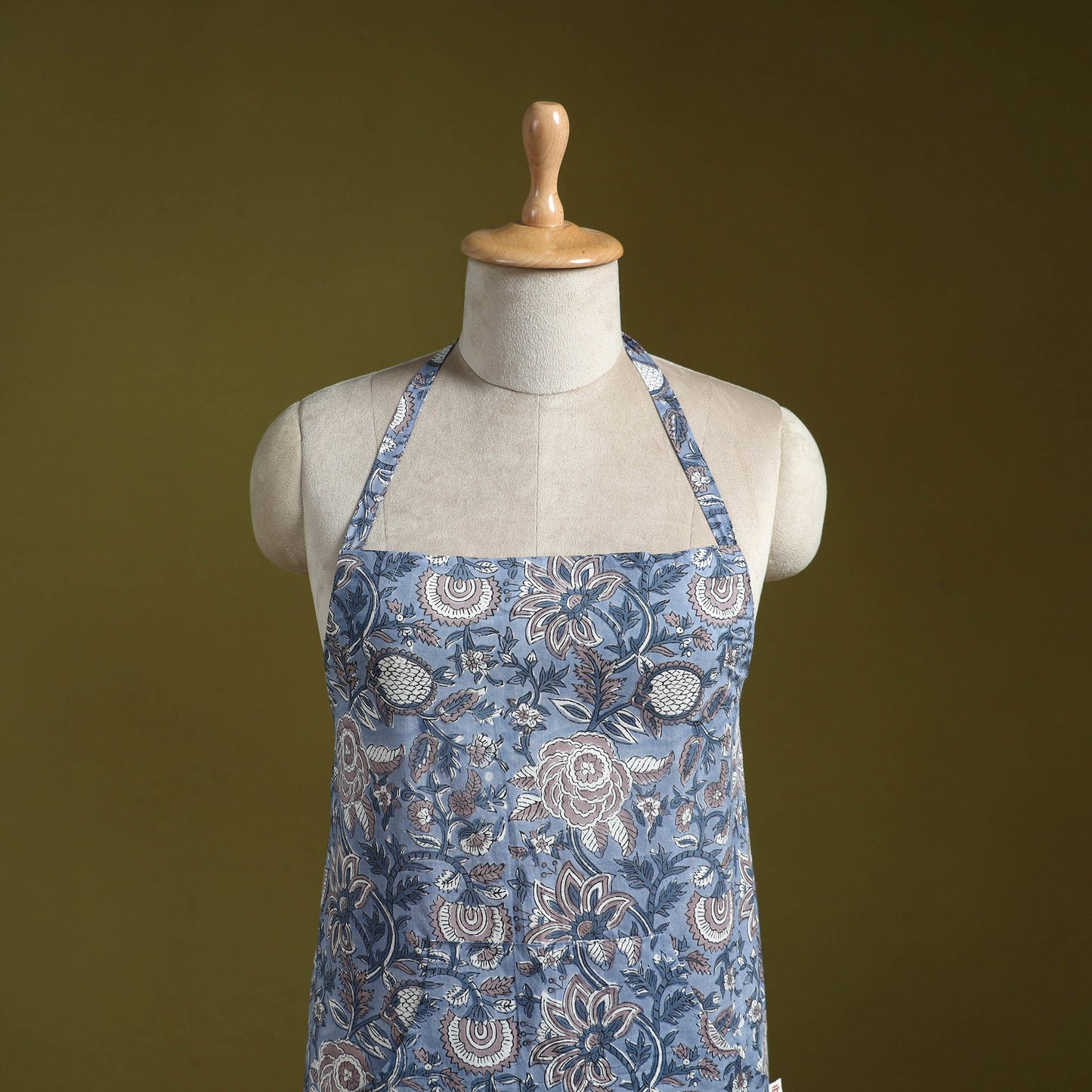 Blue - sanganeri hand block print apron with pocket 17