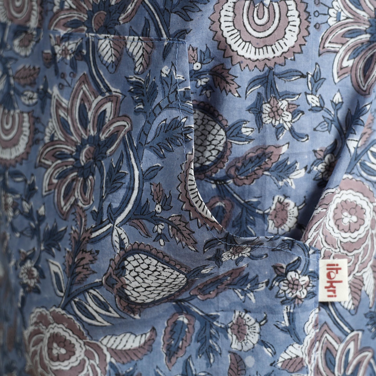 Blue - sanganeri hand block print apron with pocket 17