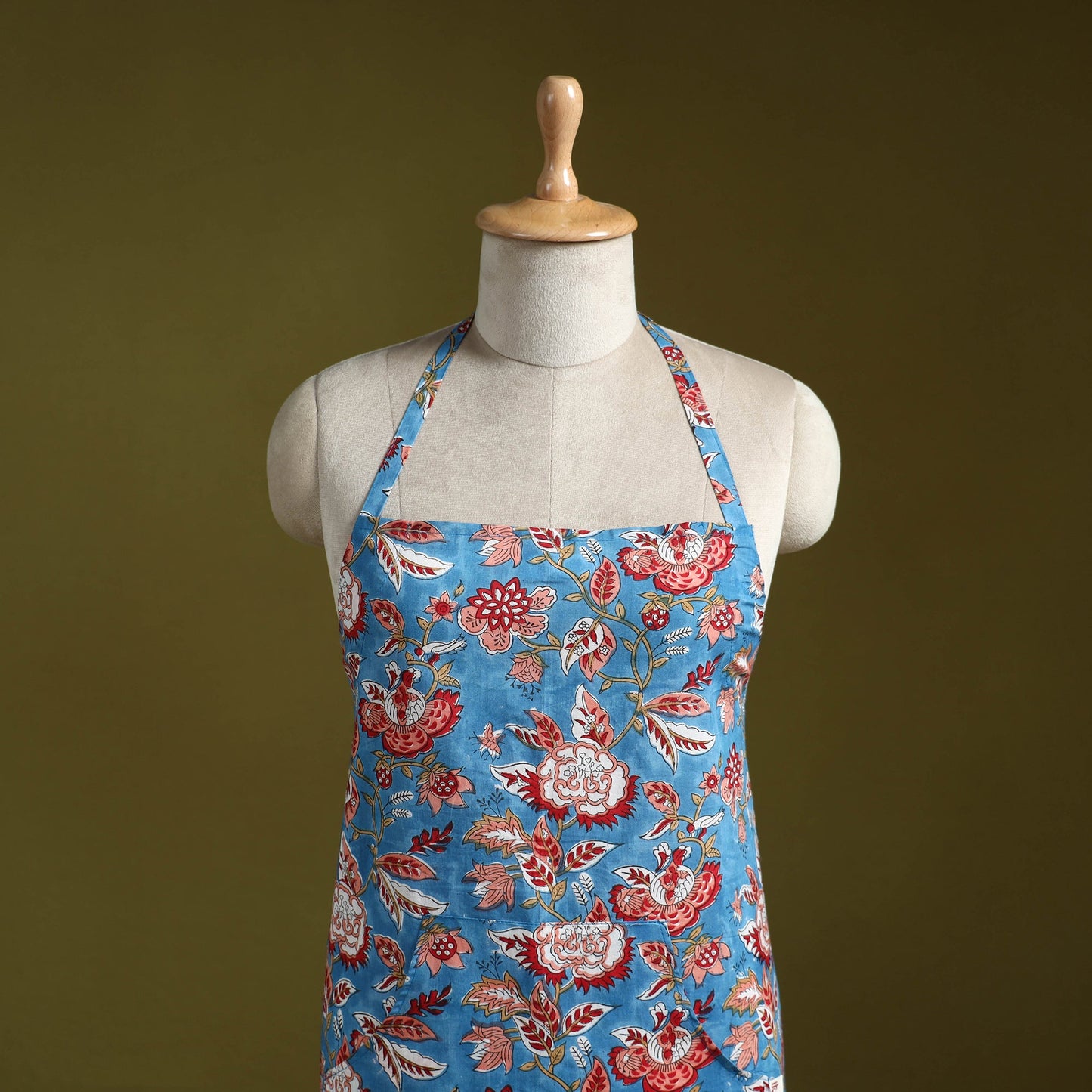 Blue - sanganeri hand block print apron with pocket 19