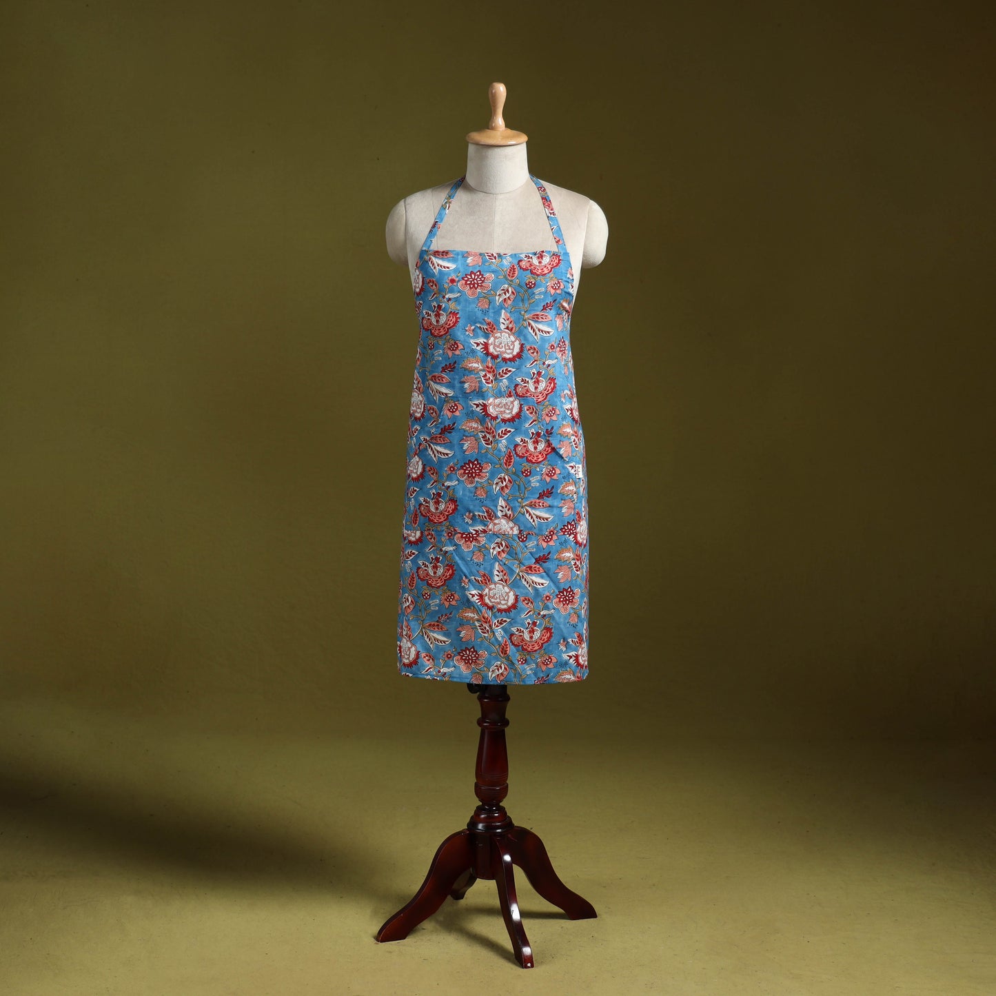 Blue - sanganeri hand block print apron with pocket 19