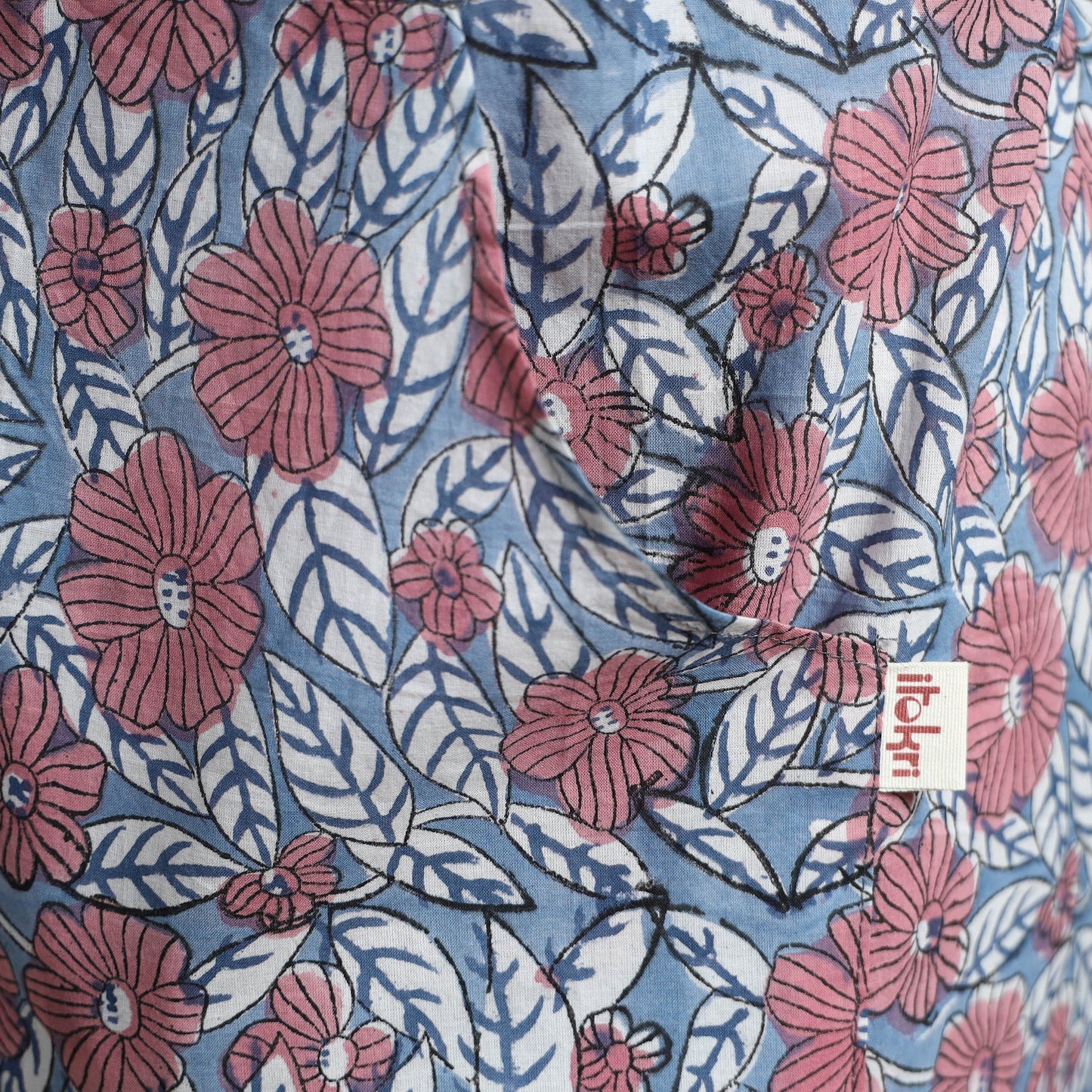 Blue - sanganeri hand block print apron with pocket 22