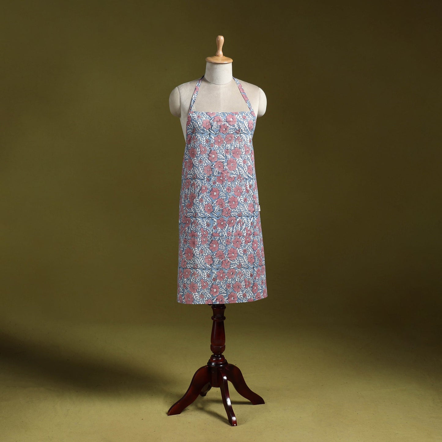 Blue - sanganeri hand block print apron with pocket 22