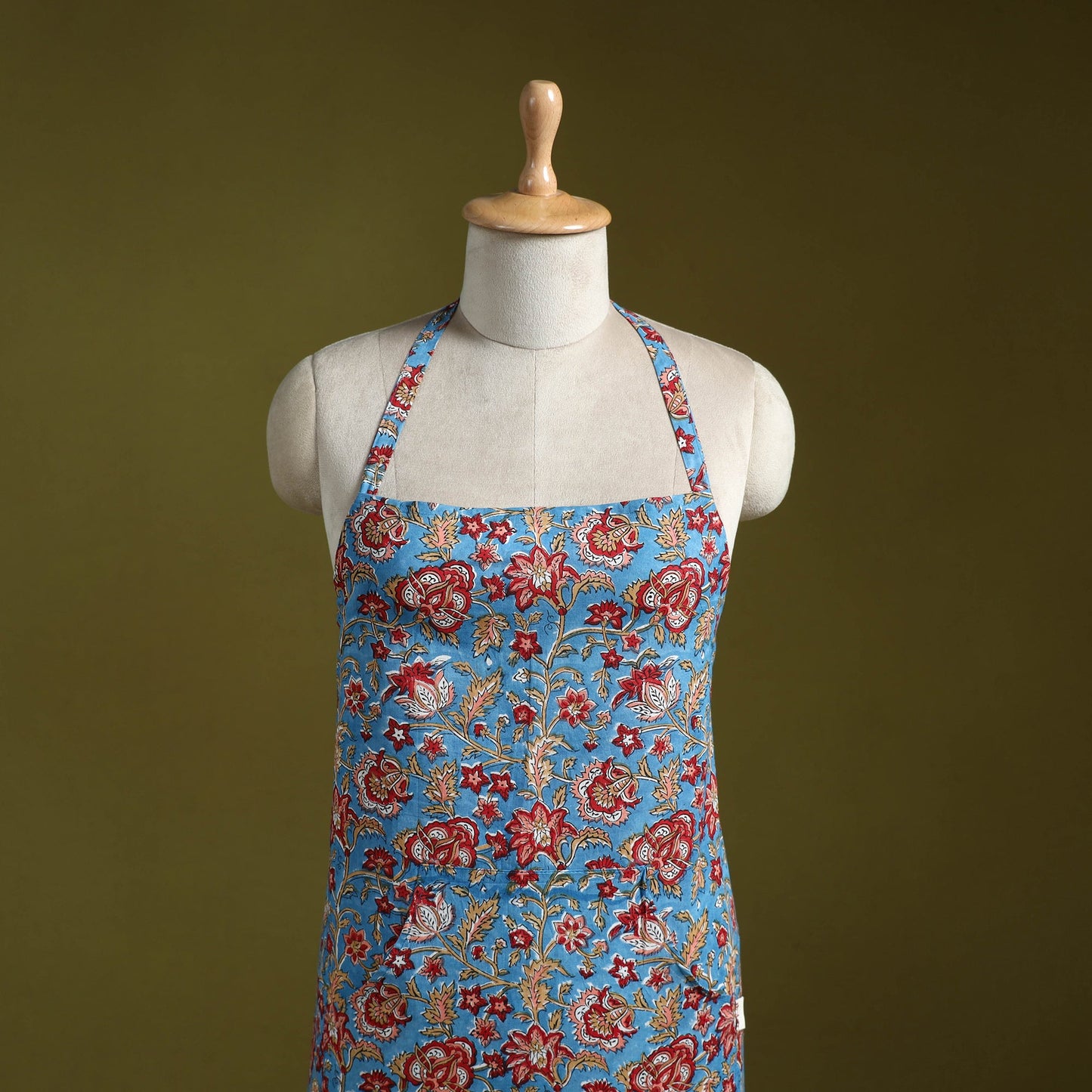 Blue - sanganeri hand block print apron with pocket 34
