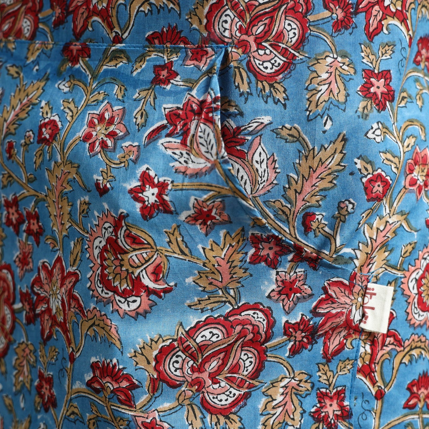 Blue - sanganeri hand block print apron with pocket 34