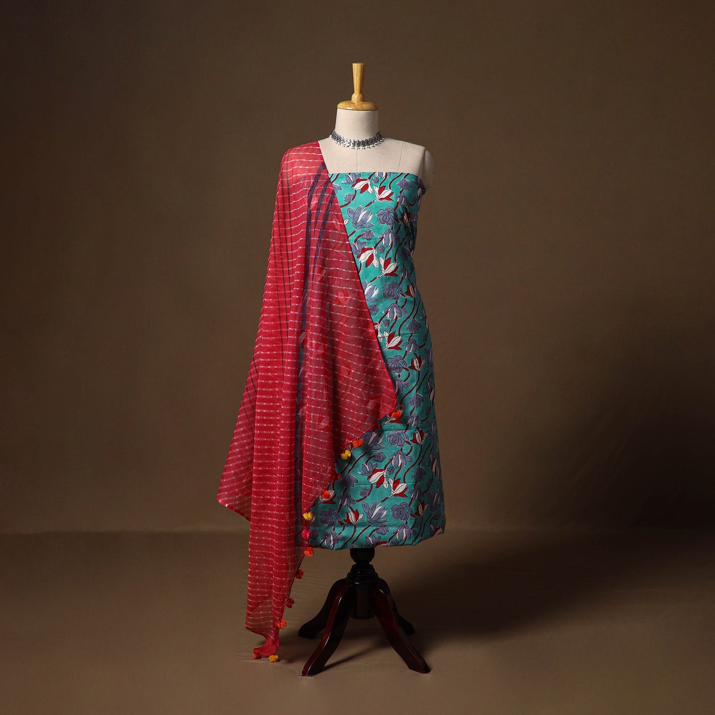 Blue - sanganeri hand block print cotton 2pc unstitched