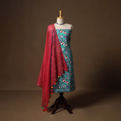 Blue - sanganeri hand block print cotton 2pc unstitched