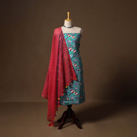 Blue - sanganeri hand block print cotton 2pc unstitched