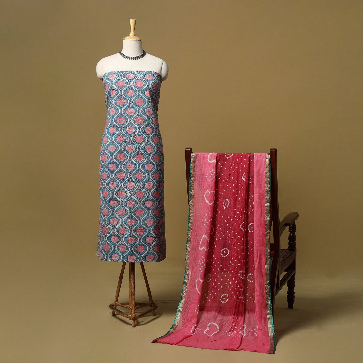 Sanganeri hand block print cotton 2pc unstitched dress