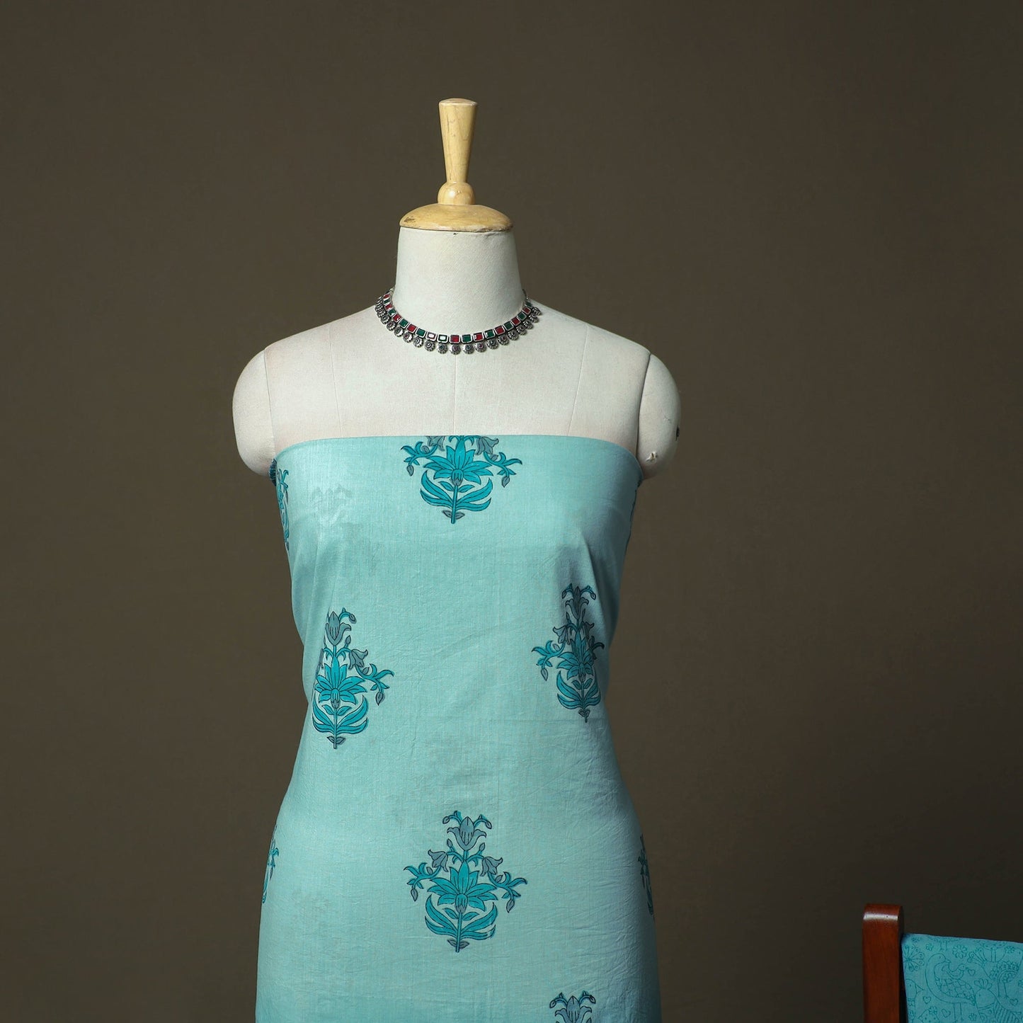 Sanganeri hand block print cotton 3pc unstitched dress