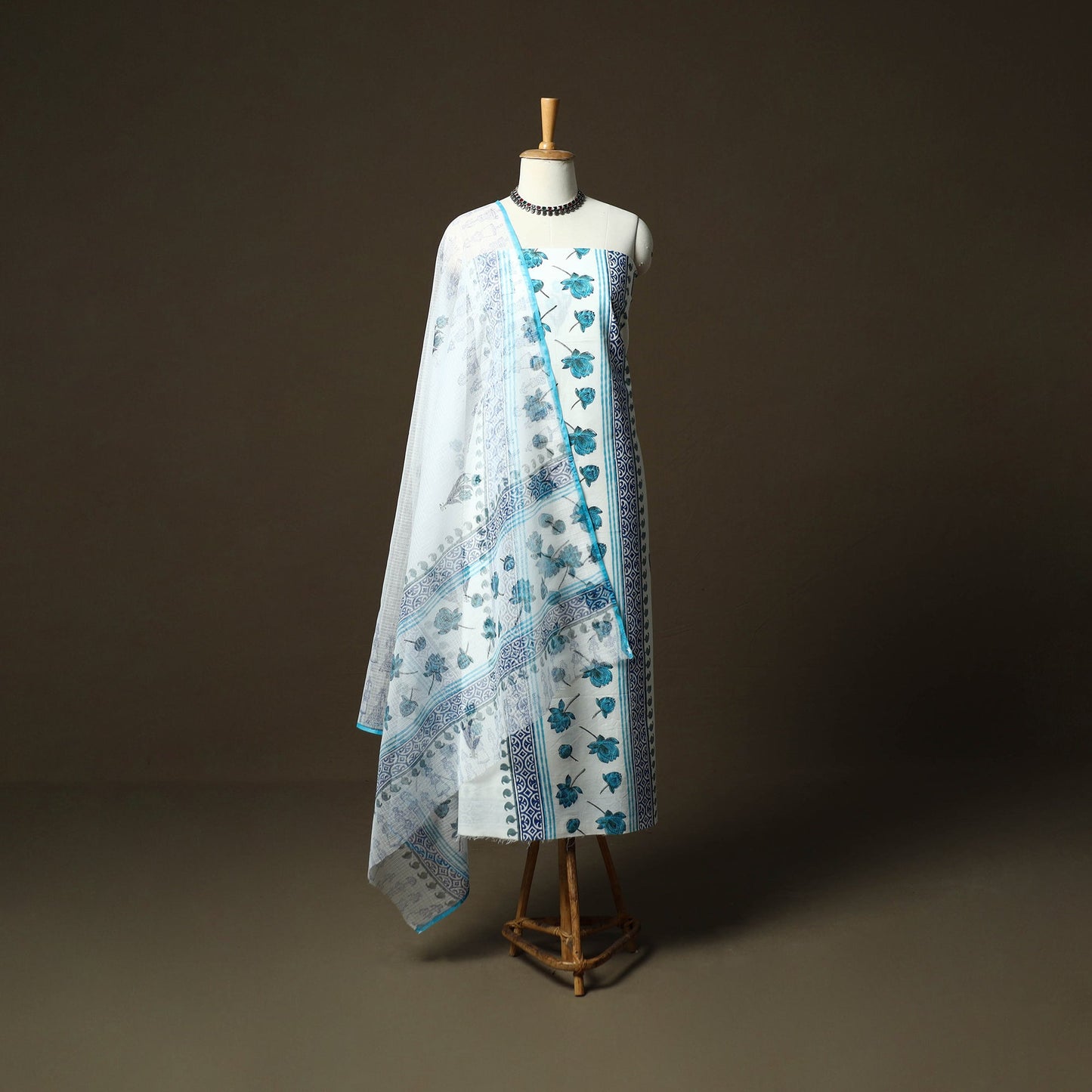 Sanganeri hand block print cotton 3pc unstitched dress